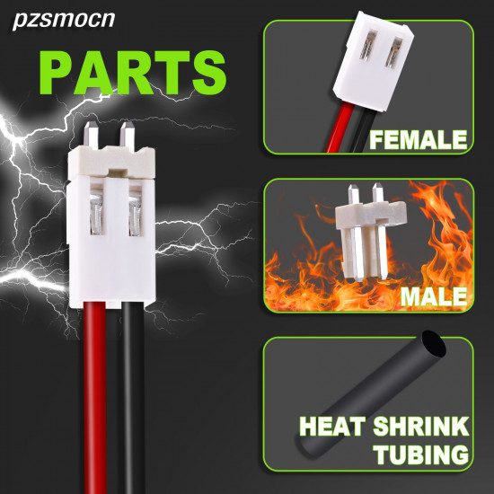 JST 3.96 mm VH 2-Pin Connector 22AWG 20cm Silicone Cable (20 Sets / 80 Pcs)