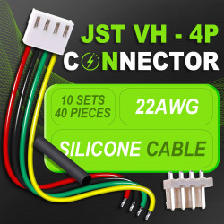 JST 3.96 mm VH 4-Pin Connector 22AWG 20cm Silicone Cable (10 Sets / 40 Pcs)