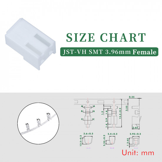 JST VH SMT 3.96 mm 2-Pin Connector Kit JST VH SMT 3.96 mm 2-Pin Connector Kit