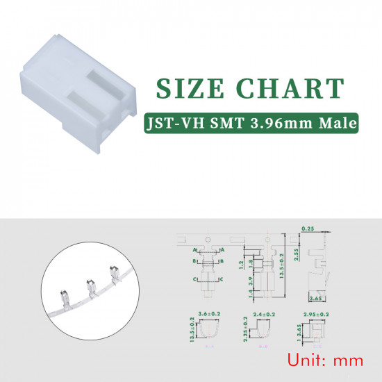 JST VH SMT 3.96 mm 2-Pin Connector Kit JST VH SMT 3.96 mm 2-Pin Connector Kit