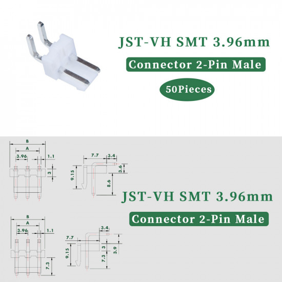 JST VH SMT 3.96 mm 2-Pin Connector Kit JST VH SMT 3.96 mm 2-Pin Connector Kit