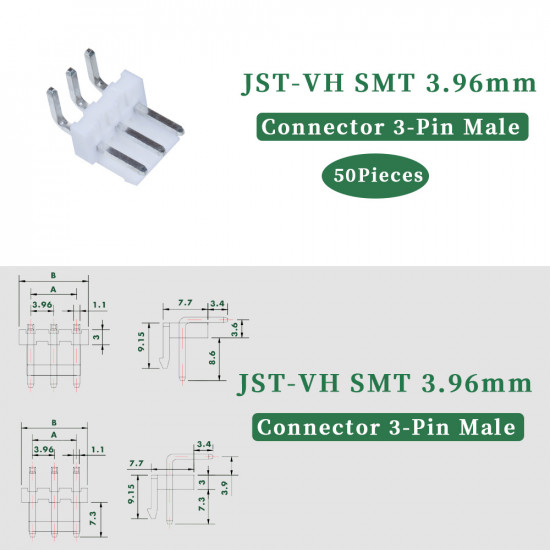JST VH SMT 3.96 mm 3-Pin Connector Kit JST VH SMT 3.96 mm 3-Pin Connector Kit