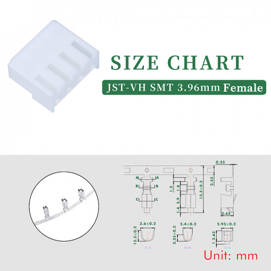 JST VH SMT 3.96 mm 4-Pin Connector Kit JST VH SMT 3.96 mm 4-Pin Connector Kit