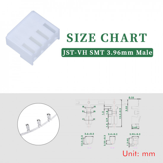 JST VH SMT 3.96 mm 4-Pin Connector Kit JST VH SMT 3.96 mm 4-Pin Connector Kit