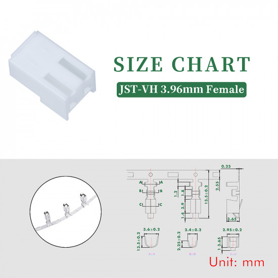 JST VH 3.96 mm 2-Pin Connector Kit JST VH 3.96 mm 2-Pin Connector Kit