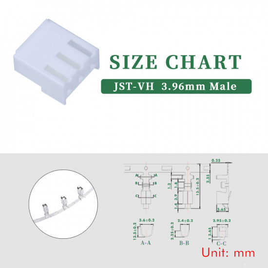 JST VH 3.96 mm 3-Pin Connector Kit JST VH 3.96 mm 3-Pin Connector Kit