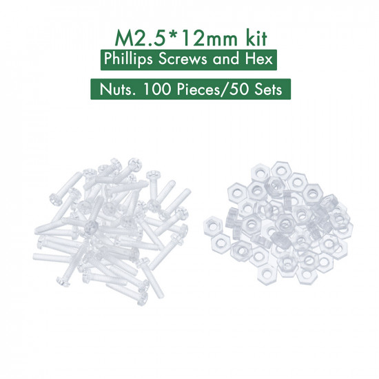 M2.5 * 12 mm PC Clear Acrylic Screw and Nut Kit