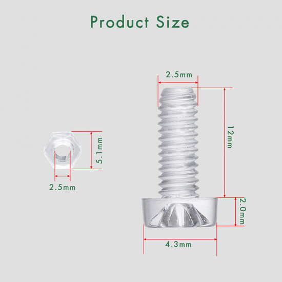 M2.5 * 12 mm PC Clear Acrylic Screw and Nut Kit