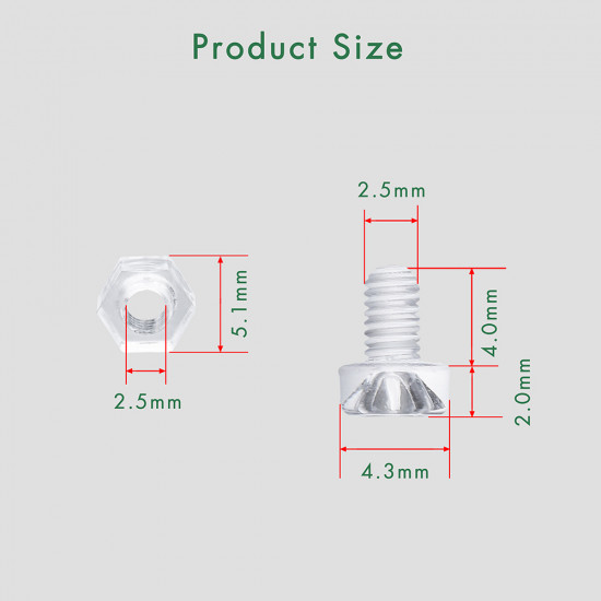 M2.5 * 4 mm PC Clear Acrylic Screw and Nut Kit