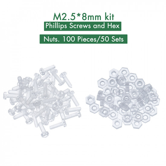 M2.5 * 8 mm PC Clear Acrylic Screw and Nut Kit