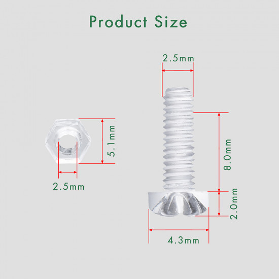 M2.5 * 8 mm PC Clear Acrylic Screw and Nut Kit