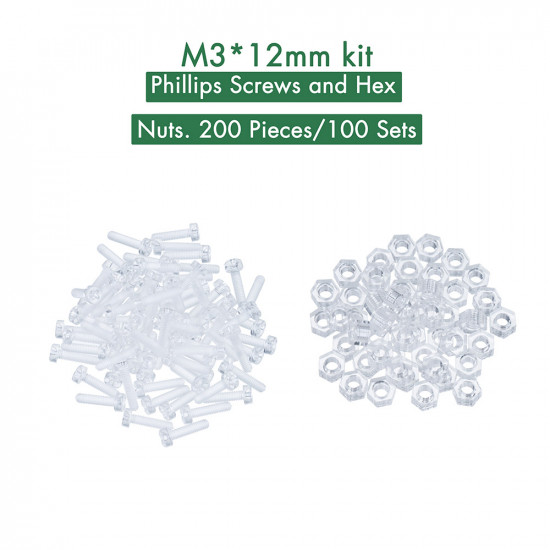 M3 * 12 mm PC Clear Acrylic Screw and Nut Kit
