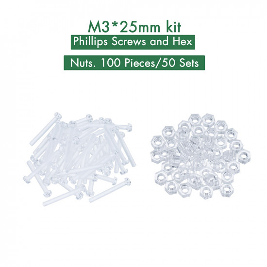 M3 * 25 mm PC Clear Acrylic Screw and Nut Kit