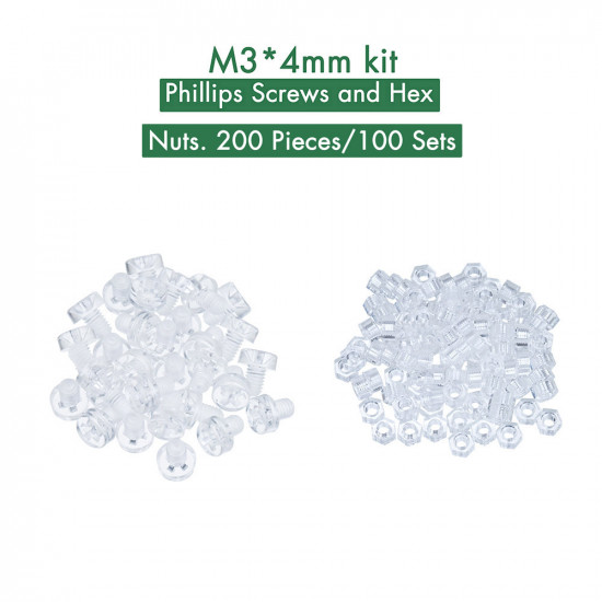 M3 * 4 mm PC Clear Acrylic Screw and Nut Kit M3 * 4 mm PC Clear Acrylic Screw and Nut Kit