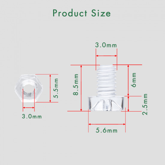 M3 * 6 mm PC Clear Acrylic Screw and Nut Kit M3 * 6 mm PC Clear Acrylic Screw and Nut Kit