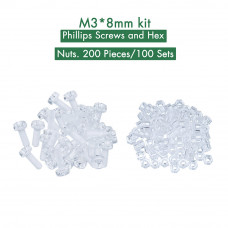M3 * 8 mm PC Clear Acrylic Screw and Nut Kit M3 * 8 mm PC Clear Acrylic Screw and Nut Kit