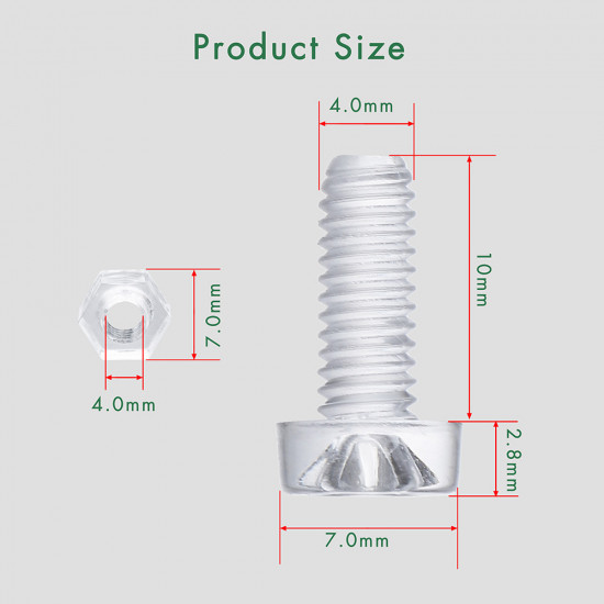 M4 * 10 mm PC Clear Acrylic Screw and Nut Kit M4 * 10 mm PC Clear Acrylic Screw and Nut Kit