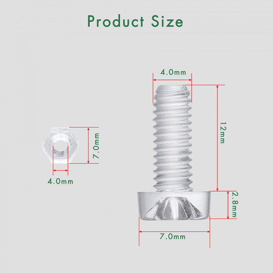 M4 * 12 mm PC Clear Acrylic Screw and Nut Kit M4 * 12 mm PC Clear Acrylic Screw and Nut Kit