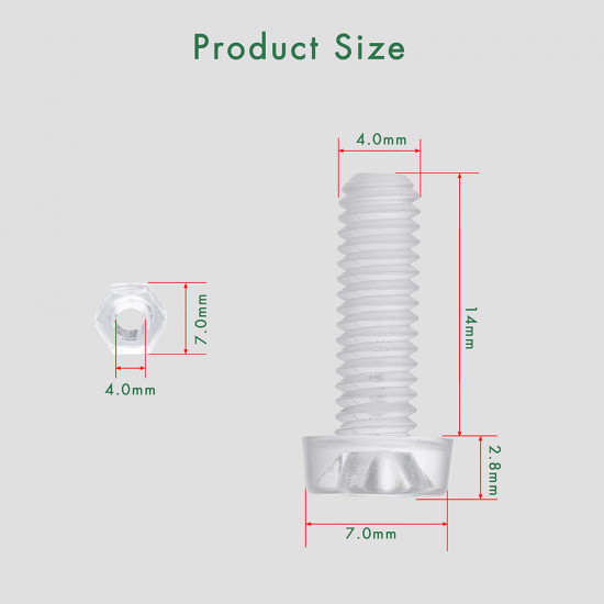 M4 * 14 mm PC Clear Acrylic Screw and Nut Kit M4 * 14 mm PC Clear Acrylic Screw and Nut Kit