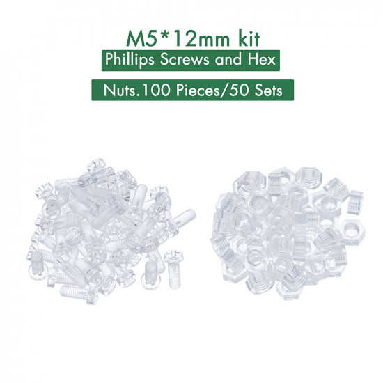M5 * 12 mm PC Clear Acrylic Screw and Nut Kit M5 * 12 mm PC Clear Acrylic Screw and Nut Kit