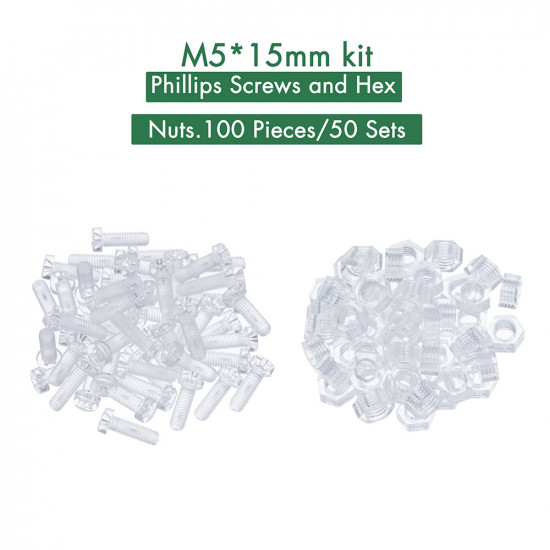 M5 * 15 mm PC Clear Acrylic Screw and Nut Kit M5 * 15 mm PC Clear Acrylic Screw and Nut Kit