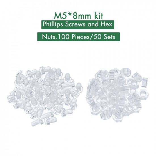 M5 * 8 mm PC Clear Acrylic Screw and Nut Kit M5 * 8 mm PC Clear Acrylic Screw and Nut Kit