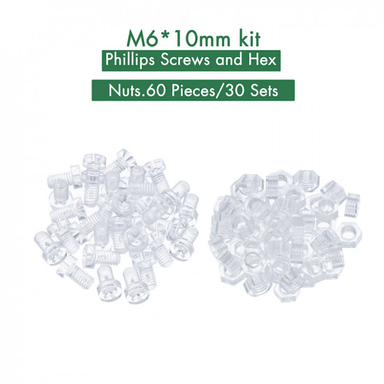 M6 * 10 mm PC Clear Acrylic Screw and Nut Kit