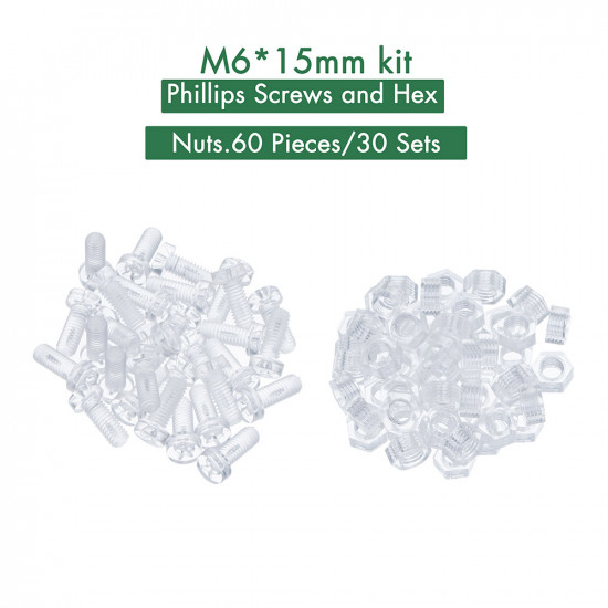 M6 * 15 mm PC Clear Acrylic Screw and Nut Kit
