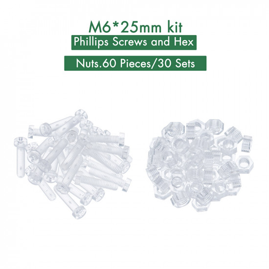 M6 * 25 mm PC Clear Acrylic Screw and Nut Kit