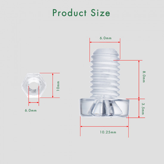 M6 * 8 mm PC Clear Acrylic Screw and Nut Kit M6 * 8 mm PC Clear Acrylic Screw and Nut Kit