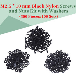 M2.5 * 10 mm Black Nylon Screws and Nuts Kit with Washers