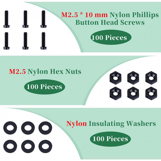 M2.5 * 10 mm Black Nylon Screws and Nuts Kit with Washers M2.5 * 10 mm Black Nylon Screws and Nuts Kit with Washers