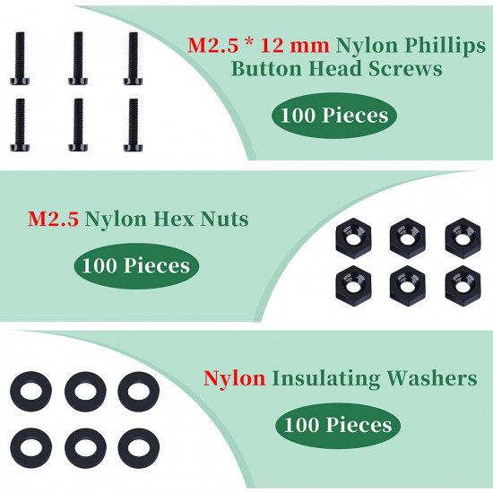 M2.5 * 12 mm Black Nylon Screws and Nuts Kit with Washers