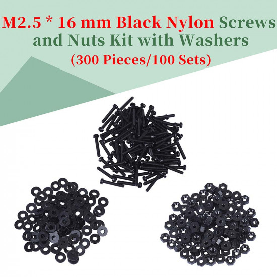 M2.5 * 16 mm Black Nylon Screws and Nuts Kit with Washers