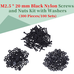 M2.5 * 20 mm Black Nylon Screws and Nuts Kit with Washers