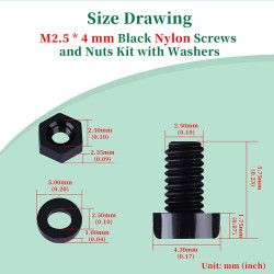 M2.5 * 4 mm Black Nylon Screws and Nuts Kit with Washers