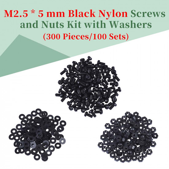 M2.5 * 5 mm Black Nylon Screws and Nuts Kit with Washers