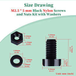 M2.5 * 5 mm Black Nylon Screws and Nuts Kit with Washers