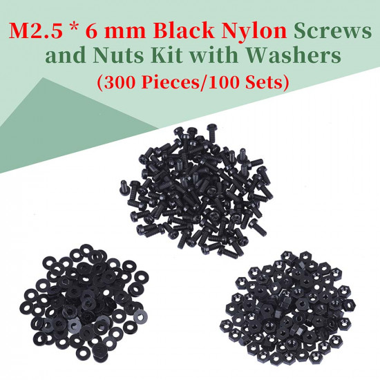 M2.5 * 6 mm Black Nylon Screws and Nuts Kit with Washers