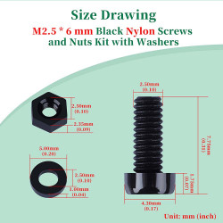 M2.5 * 6 mm Black Nylon Screws and Nuts Kit with Washers