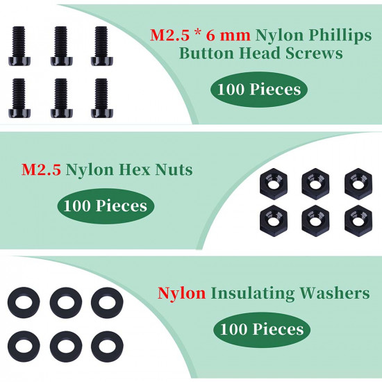 M2.5 * 6 mm Black Nylon Screws and Nuts Kit with Washers