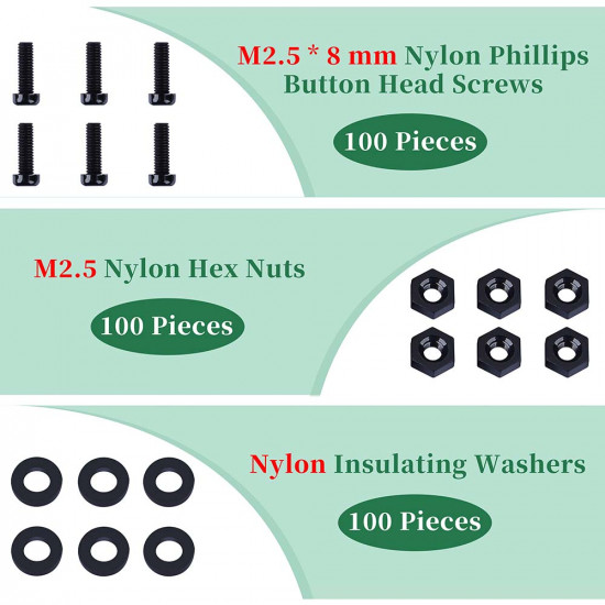 M2.5 * 8 mm Black Nylon Screws and Nuts Kit with Washers