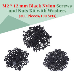 M2 * 12 mm Black Nylon Screws and Nuts Kit with Washers