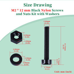 M2 * 12 mm Black Nylon Screws and Nuts Kit with Washers
