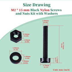 M2 * 15 mm Black Nylon Screws and Nuts Kit with Washers