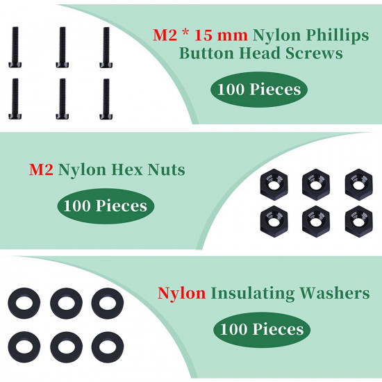 M2 * 15 mm Black Nylon Screws and Nuts Kit with Washers