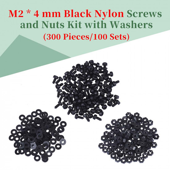 M2 * 4 mm Black Nylon Screws and Nuts Kit with Washers