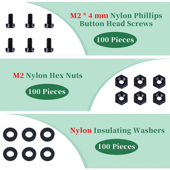 M2 * 4 mm Black Nylon Screws and Nuts Kit with Washers