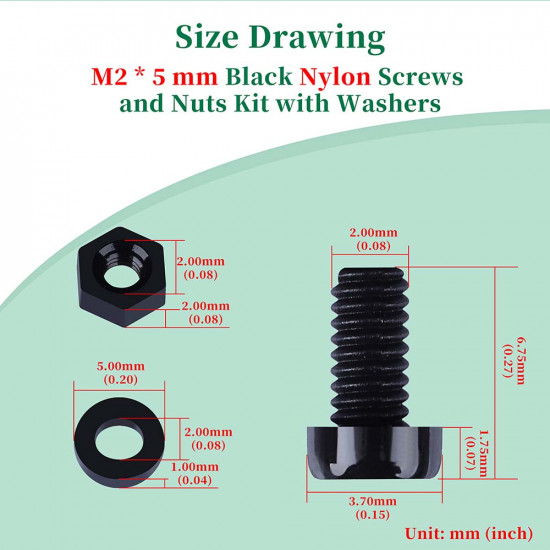 M2 * 5 mm Black Nylon Screws and Nuts Kit with Washers