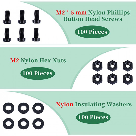 M2 * 5 mm Black Nylon Screws and Nuts Kit with Washers